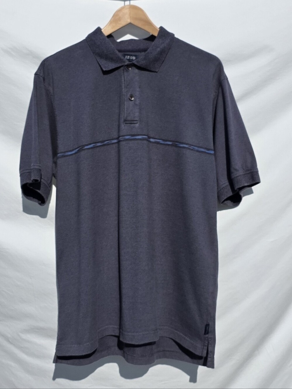 Izod Size L Men's Dark Navy Short Sleeve Polo with Subtle Stripe